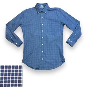 Peter Millar Crown Finish Shirt Mens Blue Plaid Button Down Dress Shirt Size M